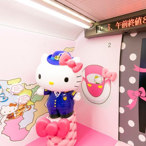 🚅 This new Hello Kitty shinkansen or bullet train will make you want to travel more! ✨❤️️ Passengers can get a complete Hello Kitty experience with the train's themed seats, window shades, and even toilets! 😍 Hello Kitty Traveling, Hello Kitty Shinkansen, Hello Kitty Places In Japan, Hello Kitty Cafe Tokyo, Hello Kitty Store Tokyo, Japan Prefectures, Train Conductor, Hello Kitty Dress, Hello Kitty Images