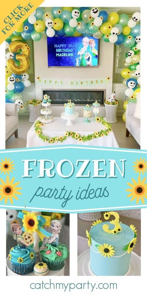 Take a look at this pretty Frozen birthday party! The cupcakes are wonderful! See more party ideas and share yours at CatchMyParty.com Frozen Fever Birthday Party, Frozen Fever Birthday, Frozen Fever Party, Anna Birthday Party, Frozen Bday Party, Frozen Summer, Disney Frozen Party, Anna Birthday, Frozen Themed Birthday Party