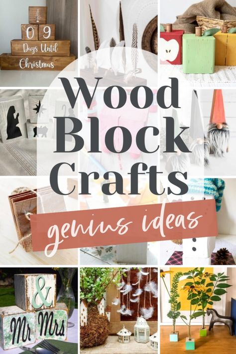 Dive into 30+ genius wood block crafts! Explore our Pinterest board for creative and stylish ways to transform simple blocks into stunning decor and gifts. From playful designs to elegant pieces, find inspiration for your next DIY project. Let's unleash the potential of wood blocks! Diy 4 X 4 Projects, Reversible Wood Blocks, Projects Using Scrap Wood, 4x4 Wood Scrap Projects, Letter Blocks Decor Diy, Wood Board Crafts Diy Projects, Small Wooden Block Crafts, Dollar Tree Stacking Blocks Crafts, Christmas Wood Blocks Diy Craft Ideas