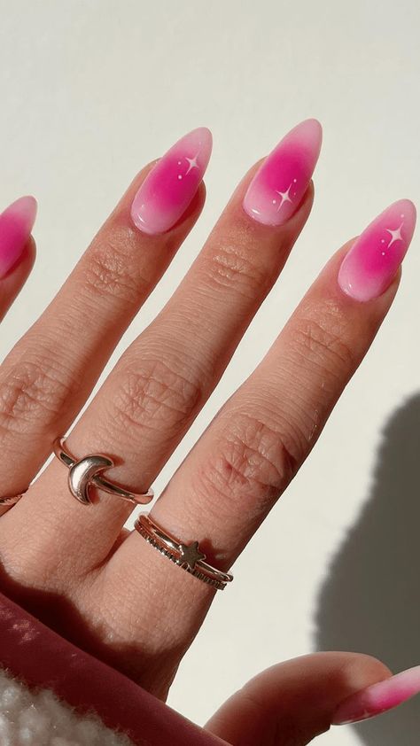 18 Pink Aura Nail Ideas That Put a Pretty Twist on the Dreamy Manicure Pink Gel X Nails Almond, Aura Nails With Sparkle, Simple Nails Cute, Gel Polish Pink, Gel X Pink Nails, Pretty Almond Nails Trendy, Inside Out 2 Nail Ideas, Pink Simple Nail Designs, Nail Summer Ideas