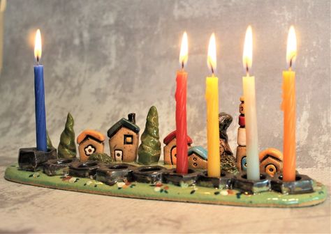 Menorah, Rustic Hanukiah, Jewish Wedding Gift, Ceramic Hanukkia, Jewish Holiday Gift, Israeli Judaica, Hanukkah Gift, Jewish Candle Holder - Etsy Israel Ceramic Menorah, Jewish Candle, Hanukkah Lights, Christmas Tree Candle Holder, Shabbat Candles, Hanukkah Candles, Judaica Gifts, Hanukkah Menorah, Jewish Holiday