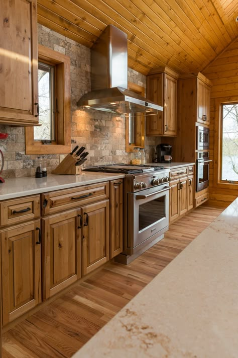 Rustic Modern Lake Retreat - Kitchen - Rustic - Kitchen - Milwaukee - by Geneva Cabinet Company, LLC | Houzz Log Cabin Kitchens Cabinets, Log Cabin Kitchen Ideas, Knotty Alder Kitchen Cabinets, Knotty Alder Kitchen, Alder Kitchen Cabinets, Alder Kitchen, Log Cabin Kitchens, Pine Kitchen Cabinets, Log Home Kitchen