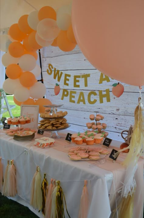 Peach First Birthday Party, Peach First Birthday, Baby First Birthday Themes, Sweet As A Peach, Girl Shower Themes, Peach Baby Shower, Peach Party