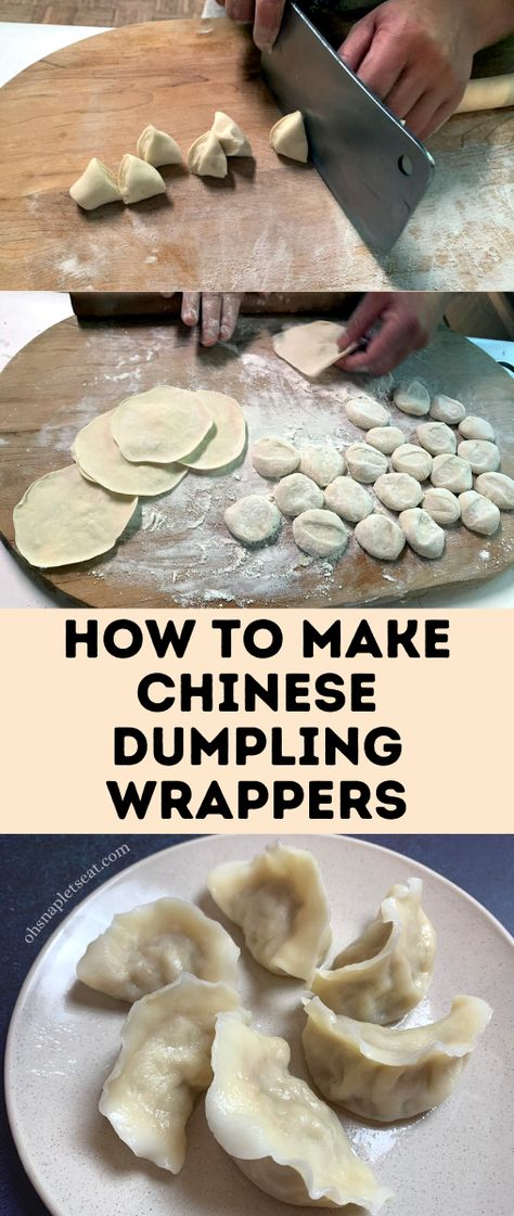 Here's how to make delicious Dumpling Wrappers for your homemade Chinese dumplings - step by step instructions with pictures! Homemade Chinese Dumplings, Dumplings Recipe Chinese, Homemade Dumplings Recipe, Potstickers Recipe, Chinese Dumpling, Homemade Chinese, Homemade Chinese Food, Wonton Recipes, Homemade Dumplings