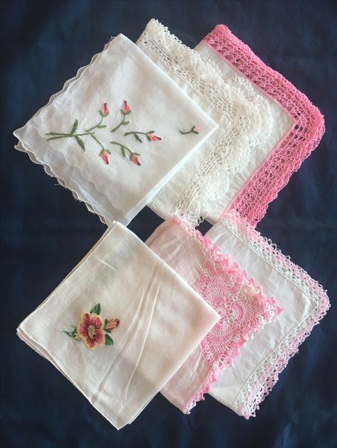 Bridesmaids Hankies!  Etsy/shop/VintageStoryLinens Lds Bride, Bridesmaid Gift Ideas, Wedding Hankies, Ladies Handkerchiefs, White Bridesmaid, Embroidered Handkerchief, Vintage Handkerchiefs, Handmade Embroidery, Pink Decor