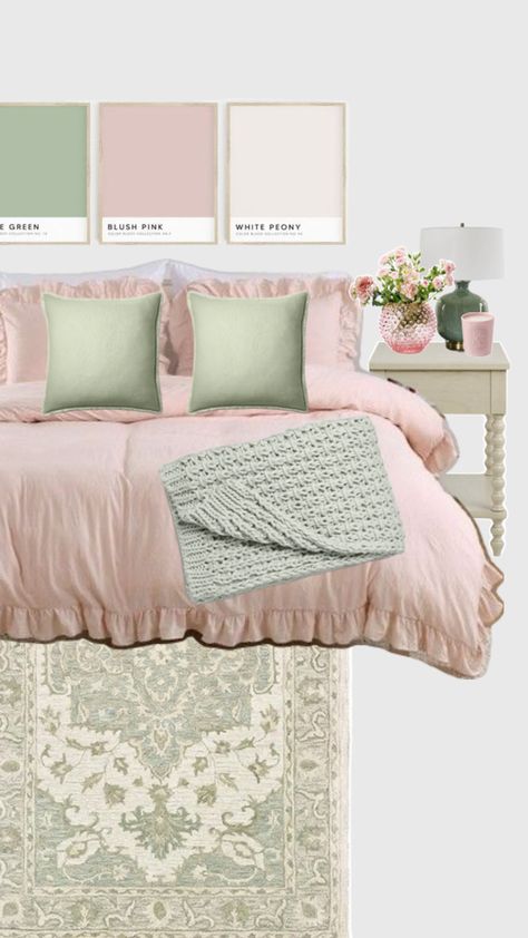 Pink bedroom, green bedroom, pink and green bedroom, pink and green aesthetic Pink And Green Bedroom, Pink And Green Aesthetic, Pink Green Bedrooms, Sage Bedroom, Bedroom Pink, Sage Green Bedroom, Green Bedroom, Pink Bedrooms, Green Rooms