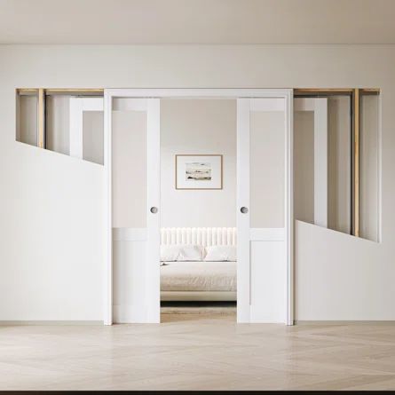 ARK DESIGN Sliding Pocket Door White Standard Door with Hardware Kit Set | Wayfair Bathroom Pocket Door Ideas, Pocket Door Bathroom, Diy Pocket Door, Pocket Doors Bathroom, Sliding Pocket Door, Sliding Barn Door Closet, White Pantry, Wall String Lights, Sliding Wall