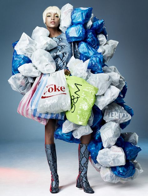 Catwalk regular Jourdan Dunn indulges in junk-food culture for issue seven of the art and fashion staple, Garage Magazine: from NOWNESS Sustainable Fashion Photography, How To Wear A Blanket Scarf, Recycled Fashion, Fashion Revolution, Fashion Project, More More, Plastic Bags, Fashion Shoot, Fast Fashion