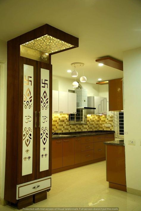 Pooja Door Design, Mandir Design, Temple Design For Home, Pooja Room Door Design, Pooja Room Design, Room Door Design, Kitchen Interior Design Decor, Puja Room, Living Room Partition Design