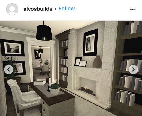 Blox Burg House Ideas Interior, Mansion Living Room Bloxburg, Bloxburg Brick House Ideas, Bloxburg Small Office Ideas, Bloxburg Room Ideas Office, Bloxburg House Black And White, Bloxburg Modern Floor Plan, House Design Interior Bloxburg, Space Fillers For Bloxburg