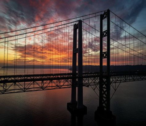 #washingtonstate #tacoma #narrowsbridge #bridge #pugetsound Step Kids, Tacoma Wa, Puget Sound, Iconic Photos, Bay Bridge, Washington State, Pacific Northwest, North West, Bridge