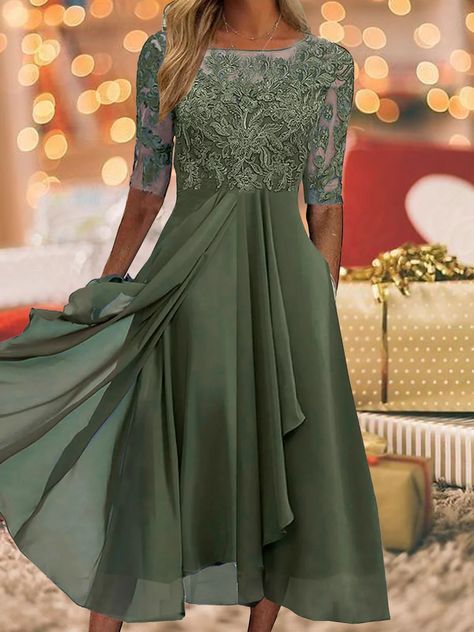 justfashionnow | justfashionnow Midi Prom Dress, Classic Midi Dress, Fest Temaer, 파티 드레스, Lace Formal Dress, Long Evening Gowns, Lace Patchwork, Cocktail Party Dress, Green Midi Dress