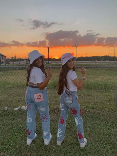 15 Cutest Senior Jeans Ideas We're Obsessing Over Right Now Senior Overalls Purple And Gold, Senior Pants 2023, Homecoming School Spirit Outfits, Senior Painted Jeans 2023, Senior Jeans Painted 2023 Back, Spirit Jeans Homecoming Senior, Class Of 2023 Jeans, Class Jeans Painted, Hoco Jeans Ideas