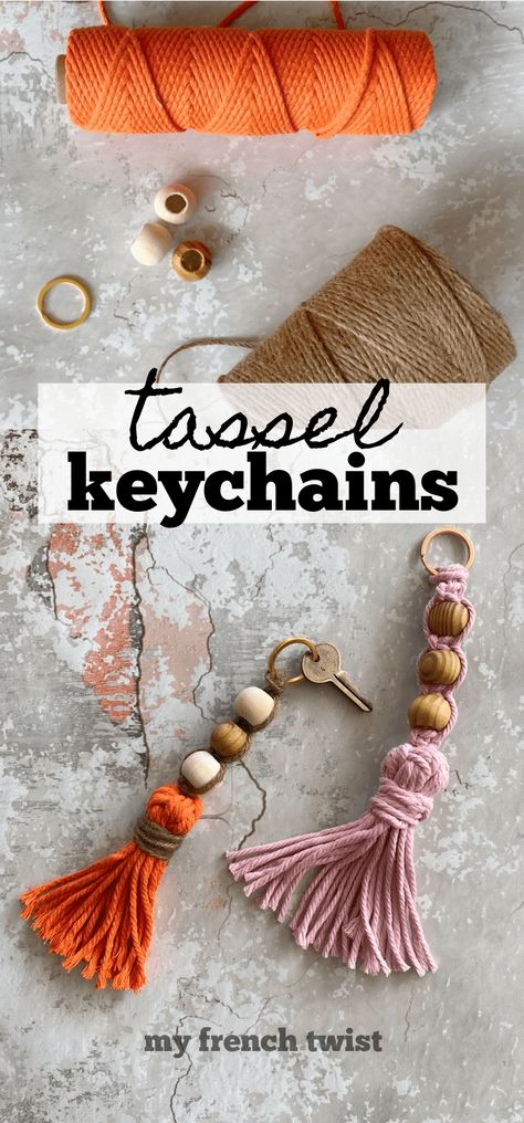 diy tassel keychains - My French Twist Tassel Keychain Diy, Boho Tassel Keychain, Mops Crafts, Bookmark Diy, Keychain Craft, Boho Keychain, Tassel Keyring, Christmas Stocking Pattern, Diy Tassel