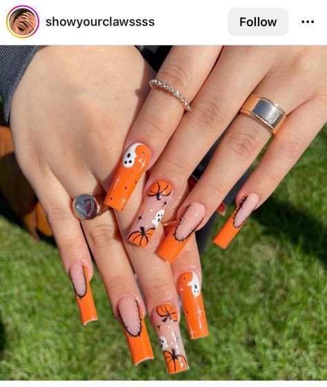 Halloween Nail Colors, Pumpkin Nail Designs, Pumpkin Nail Art, Holloween Nails, Halloween Acrylic Nails, Cute Halloween Nails, Pumpkin Nails, Nail Design Inspiration, Nails Halloween