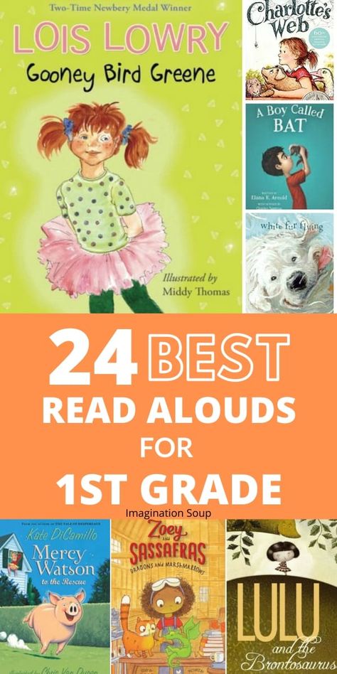 The Best Read Aloud Books for First Grade | Imagination Soup Best Read Aloud Books For First Grade, First Grade Chapter Book Read Alouds, Read Aloud Books For First Grade, Books To Read To First Graders, 1st Grade Read Aloud Books, First Grade Read Aloud Chapter Books, 1st Grade Books To Read Aloud, 1st Grade Read Alouds, First Grade Books To Read Aloud