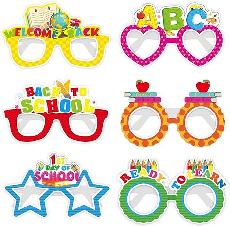 These are so cute! Great for parents and kindergarten or preschool teachers! First Day Of Preschool Photo Booth, School Glasses, Kindergarten Art Crafts, Paper Glasses, Games For Kids Classroom, 100 Días De Clases, Abc School, First Day Of School Pictures, Flower Crafts Kids