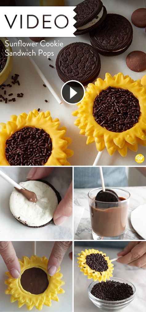 Cake Decorating Sprinkles, Using Candy Melts, How To Make Sunflower, Halloween Torte, Sunflower Cookies, Sunflower Cupcakes, Fall Parties, Cookie Sandwich, Chocolate Pops