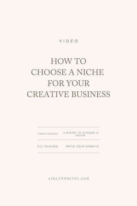 In this post and video tutorial from Ashlyn Writes we are breaking down the 4 steps you need to choose a niche for your creative business Marketing Calendar, Online Logo Design, Learning Tips, Gaming Logo, Creative Business Owner, For The Record, Business Video, Branding Tips, Online Logo