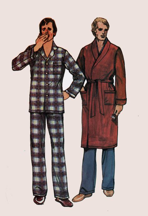 Vintage 1980s Men's Pajamas and Robe Butterick 6367 Vintage 80s Mens Sewing Pattern Size Lg Chest 42 - 44 UNCUT by sandritocat on Etsy Vintage Mens Pajamas, 80s Pajamas Men, Mens Couture, Mens Sewing, 1980s Men, Mens Sewing Patterns, Terry Cloth Robe, Men's Pajamas, Vintage Pajamas