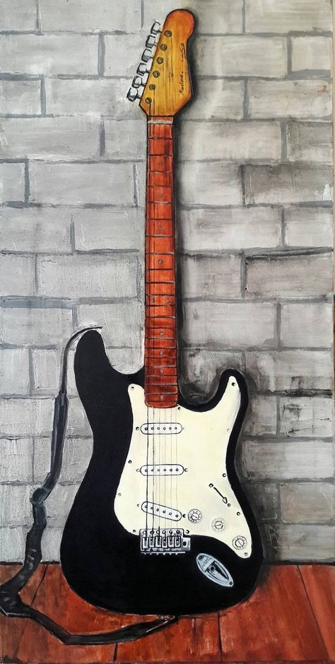 Guitar Oil Painting, Guitar Painting On Canvas, Music Inspired Art, Guitar Art Painting, Music Art Painting, Music Room Art, Art Guitar, Guitar Drawing, Disney Canvas Art