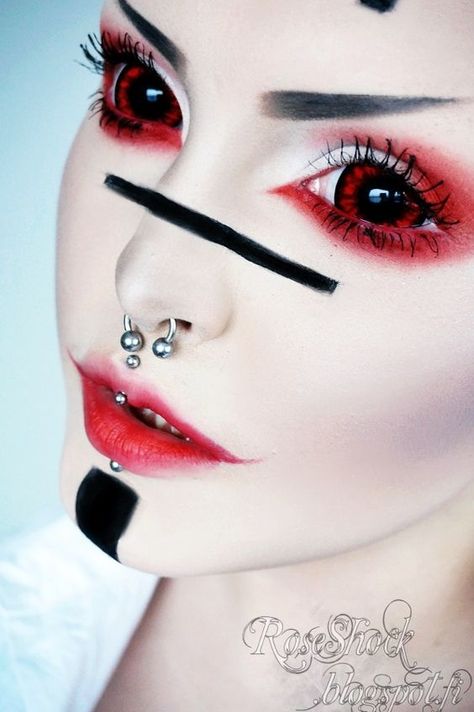 Phantasee Red Black #Sclera lens "Sunpyre" #Contacts -- Diameter: 22mm -- $90 --  Large #eyes for dead / ghoul look. -- #makeup #cosmetics #costume #Poe #Zelda Sclera Contacts, Spiderbite Piercings, Demon Makeup, Exotic Makeup, Halloween Contact Lenses, Anime Makeup, Halloween Contacts, Smink Inspiration, Special Effects Makeup