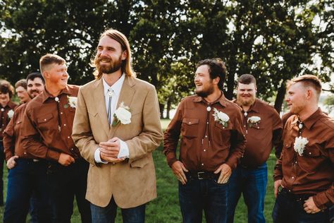 Fall Wedding Groomsmen Attire Western, Terracotta Groomsmen Attire Western, Rust Groomsmen Attire Jeans, Burnt Orange Weddings Groomsmen Jeans, Terracotta Wedding Groomsmen Jeans, Terracotta Groomsmen Attire Jeans, Navy Western Wedding, Bolo Tie Groomsmen, Rustic Groomsmen Attire Jeans