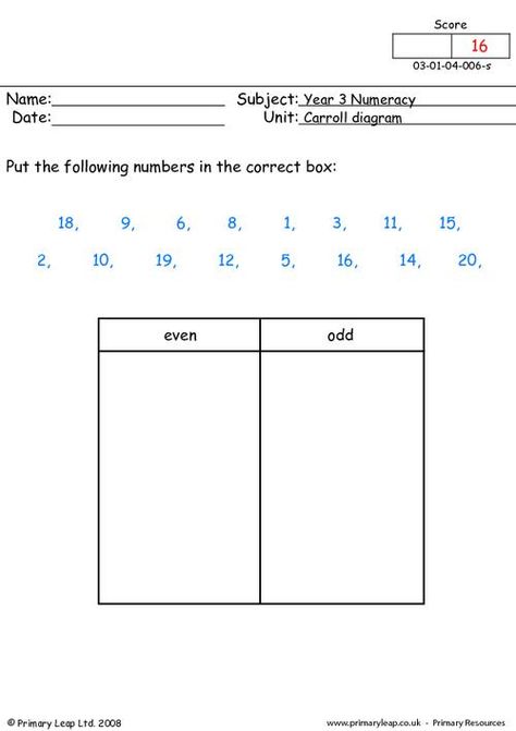 PrimaryLeap.co.uk - Carroll diagram Worksheet Carroll Diagram Worksheets Grade 2, Carroll Diagram, Worksheets Grade 2, Odd And Even Numbers, Data Handling, Even Numbers, Math Charts, Maths Ideas, Powerpoint Lesson