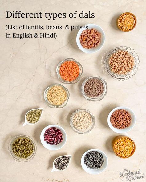 Different Types of Lentils & Pulses - List in English & Hindi | My Weekend Kitchen Types Of Lentils, Pulses Images, Dal With Vegetables, Lentils List, Dal Lentil Recipe, Vegetables Names In English And Hindi, Indian Lentils Dal, Energy Boosting Foods, How To Cook Lentils