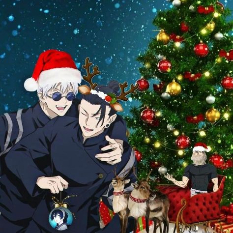 jjk christmas Jujutsu Kaisen Christmas, Gojo Christmas, Jjk Christmas, Christmas Anime, Whatsapp Wallpaper Cute, Jujitsu Kaisen, Anime Christmas, Whatsapp Wallpaper, Anime Pfps