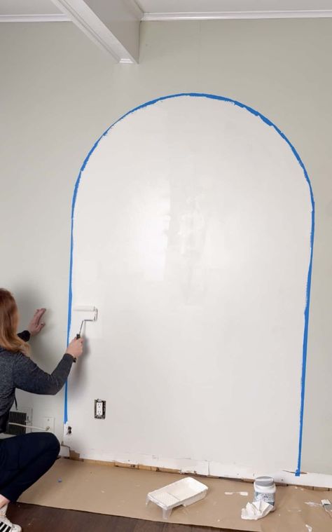 DIY painted wall arch tutorial – So easy, can be completed in 1 day! Painted Arch Accent Wall, Arch Accent Wall, Diy Painted Wall, Painted Arch, Wall Arch, Painted Wall, Painting Trim, Home Improvement Projects, 1 Day