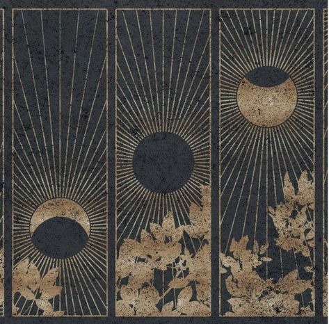 Die Wallpaper, Wallpaper Gold, 카드 디자인, Wallpaper Online, Bathroom Inspo, Art And Illustration, Sun And Moon, Linocut, Cool Wallpaper