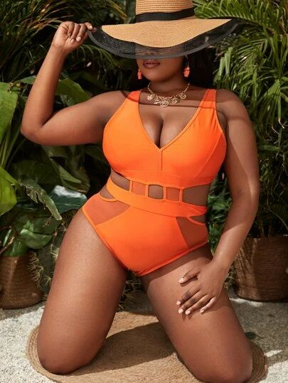 Neon Orange Swimsuit, Bach Themes, Swimsuit Plus Size, Orange Cut, Orange Swimsuit, Plus Size One Piece, Orange Is The New Black, Swim Suits, Shades Of Orange