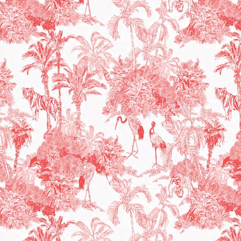 Martinique Wallpaper, Dior Pattern, Tropical Rain Forest, Abstract Wall Painting, Toile Pattern, French Toile, Rain Forest, Exotic Birds, Hand Drawn Design