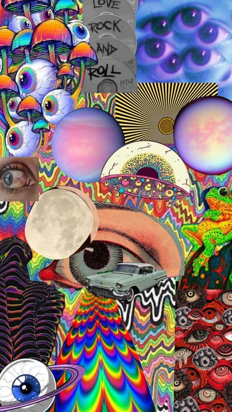 Trippy Collage, Trippy Rainbow, Trippy Aesthetic, Collage Moodboard, Crazy Art, Wallpaper Music, Music Vibes, Phone Decor, Where Is My Mind