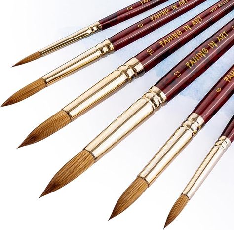 Amazon.com: Falling in Art Watercolor Paint Brush Set - Synthetic Sable Hair 6Pcs Different Size Round Pointed Paintbrush Set, Wooden Handle Artist Brushes for Watercolor Painting Sable Hair, Paint Brush Set, Dry Well, Paint Types, Watercolor Brushes, Watercolor Paint, Autumn Art, Paint Brush, Amazon Art