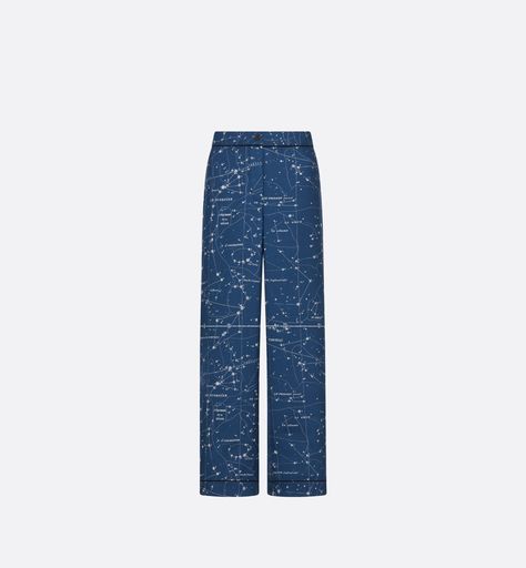 Dior Chez Moi Pants Blue Dior Zodiac Silk Twill | DIOR Zodiac Pants, Dior Zodiac, Blue Dior, Christian Dior Fashion, White Bralette, Black Pipe, Belted Cardigan, Dior Couture, Black Bralette