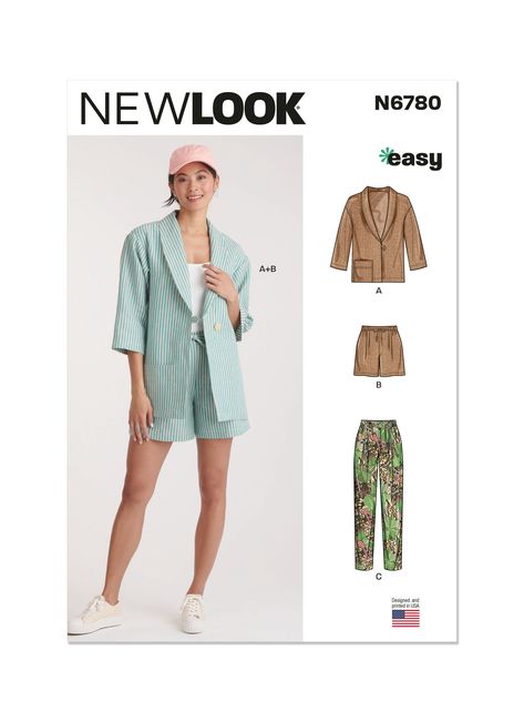 New Look 6780 Misses' Jacket, Shorts and Pants sewing pattern Newlook Patterns, Unlined Jacket, New Look Patterns, Hip Bone, Sewing Fabrics, Handmade Wardrobe, Pattern Brands, Miss Dress, Vest Pattern