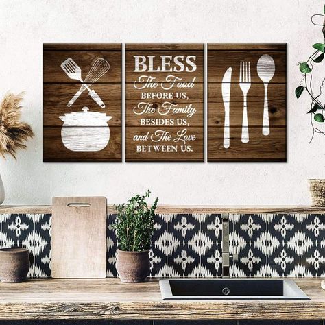 Bless The Food Wood Multi Panel Canvas Wall Art | ElephantStock Food Wall Art, Succulent Wall Art, Bless The Food, Kitchen Decor Wall Art, Family Wall Art, Kitchen Sign, Kitchen Decor Modern, Diy Paper Crafts Decoration, Typography Wall Art