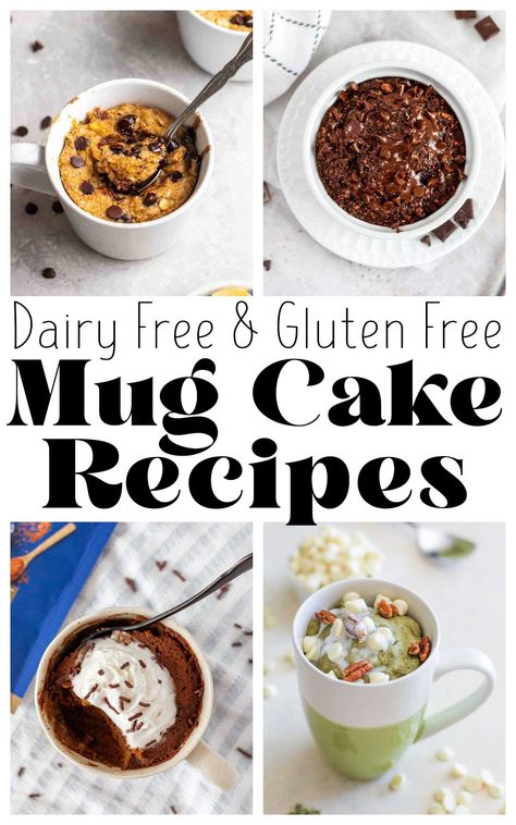 If you're looking for a quick and allergy friendly treat, mug cakes are the best! We gathered up some great dairy free and gluten free mug cake recipes for whenever the dessert mood strikes. We included plenty of nut free, vegan, and paleo recipes as well. | thefitcookie.com #dairyfree #glutenfree Allergy Friendly Cake Recipes, Gluten And Dairy Free Cake, Gluten Free Dairy Free Cake, Paleo Mug Cake, Gluten Free Mug Cake, Mug Cake Recipes, Vegan Mug Cakes, Gluten Free Snickerdoodles, Gluten Free Dairy Free Dessert