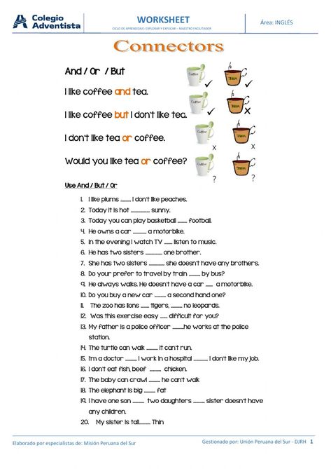 Ejercicio de Connectors but, and, or And Or But Conjunctions, And Or But Worksheets, But And Worksheet, And But Worksheet, Homophones Worksheets, Conjunctions Worksheet, Connecting Words, English Grammar Notes, Learning Grammar