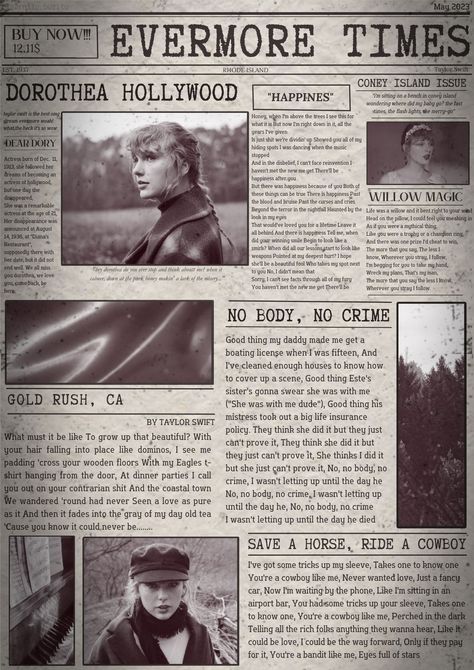 Evermore Times Newspaper, Taylor Swift Newspaper Poster, Reputation Newspaper, Taylor Swift Newspaper, Study Profile, Room Aestethic, Swiftie Core, Evermore Taylor Swift, Newspaper Background