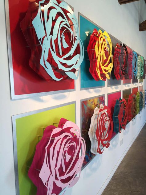 For Sale on 1stDibs - Six Roses, Metal, Enamel by Michael Kalish. Offered by FP Contemporary. Tube Art Installation, Metal Art Installation, Flower Installation, Dimensional Wall, Paper Garland, Art Installation, Neon Art, Wall Sculpture Art, Abstract Flowers