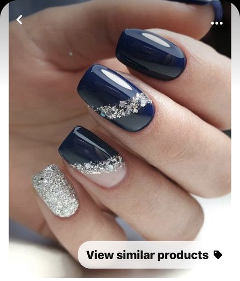 Navy And Silver Nails, Navy Blue Nail Designs, Sparkle Nail Designs, Blue And Silver Nails, Silver Nail Designs, Navy Blue Nails, Nails For Bride, Wedding Nails Glitter, Classy Nail Designs