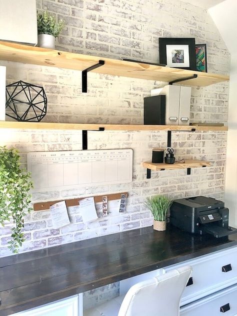 Looking for accent wall ideas? This DIY faux brick wall is SO easy to do! Learn how to make your own fake brick accent wall with brick wall panels and joint compound, and you can have a beautiful whitewashed look brick wall in less than 4 hours! Add this to your list of accent wall ideas to try! Fake Brick Wall Diy Kitchen, How To Whitewash Faux Brick Panels, Brick Accent Wall Kitchen Backsplash Ideas, Faux Brick Wall Panels Bathroom, Bathroom Brick Wall Ideas, Faux White Brick Wall Living Room, Faux Brick Panel Backsplash, White Brick Paneling Accent Walls, Kitchen Wall Makeover Ideas