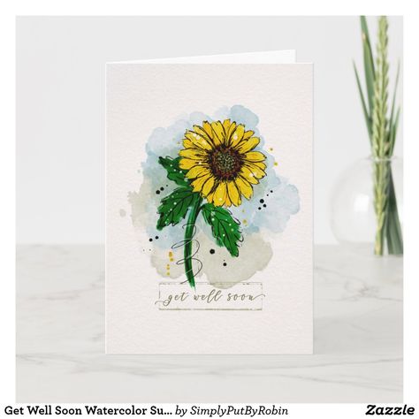 Watercolor Birthday Cards, Sunflower Cards, Hand Painted Card, Watercolor Birthday, Doodle Style, Get Well Soon Gifts, Paint Cards, Painting Art Lesson, Watercolor Sunflower