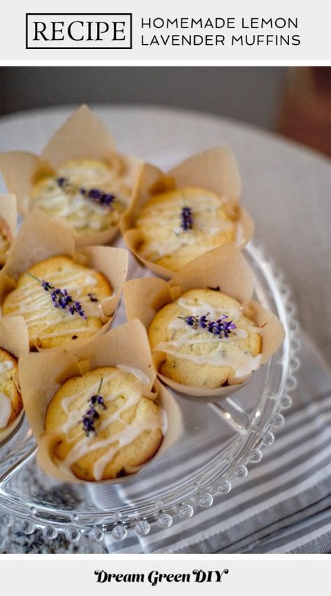 A Recipe For Lemon Lavender Muffins | dreamgreendiy.com Lavender Muffins, Lavender Dessert, Lavender Cupcakes, Farm Recipes, Kitchen Witch Recipes, Lavender Recipes, Afternoon Tea Recipes, Tea Bread, Lemon Muffins