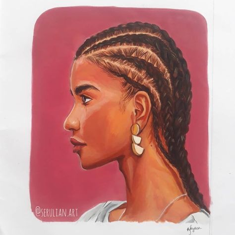 This is an acrylic painting of a side profile girl with braids Side Profile Painting, Profile Painting, Corn Rows, Hairstyle Braids, Acrylic Portrait Painting, Acrylic Portrait, Side Profile, Portrait Painting, Corn