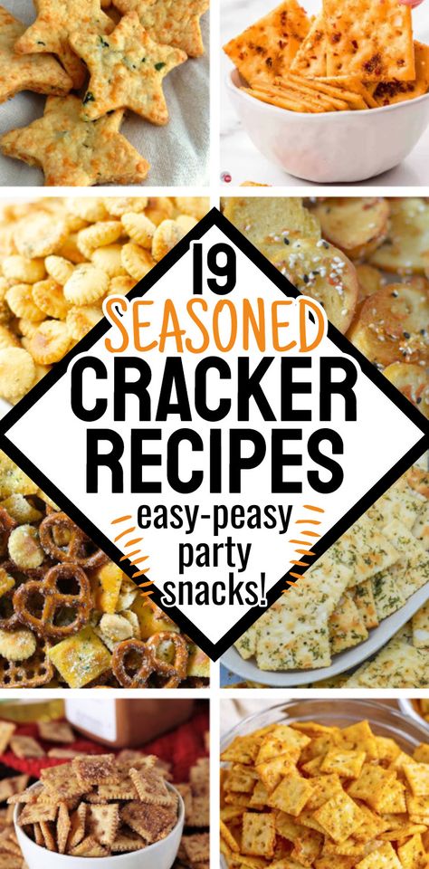 19 Seasoned Cracker Recipes Easy Party Snacks for Super Bowl or Holiday parties - best appetizer recipes for parties simple shareable snacks for party, quick and easy party food crowd pleasers appetizer recipes. Make ahead easy appetizers for a party, room temperature appetizers mini foods for party bite size great appetizers, easy snacks for a party cheap simple appetizer recipes. Elegant appetizers for party small bites, appetizer bites finger foods easy appetizers for a crowd cheap party food Snack To Share Parties, Last Minute Snacks For Guests, New Years Eve Snacks Easy, Cracker Snacks Appetizers, Mini Saltines Recipes, Diy Finger Food, Savory Pretzel Snacks, Finger Foods For Nye Party, Summer Snack Mix Ideas