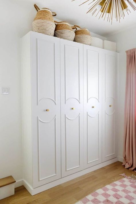 Easy Hack to Build-In an IKEA Pax Wardrobe - A Beautiful Mess Ikea Wardrobe Hack, Ikea Instructions, Pax Closet, Closet Island, Cabinet Trim, Ikea Wardrobe, Ikea Pax Wardrobe, Pax Wardrobe, Build A Closet